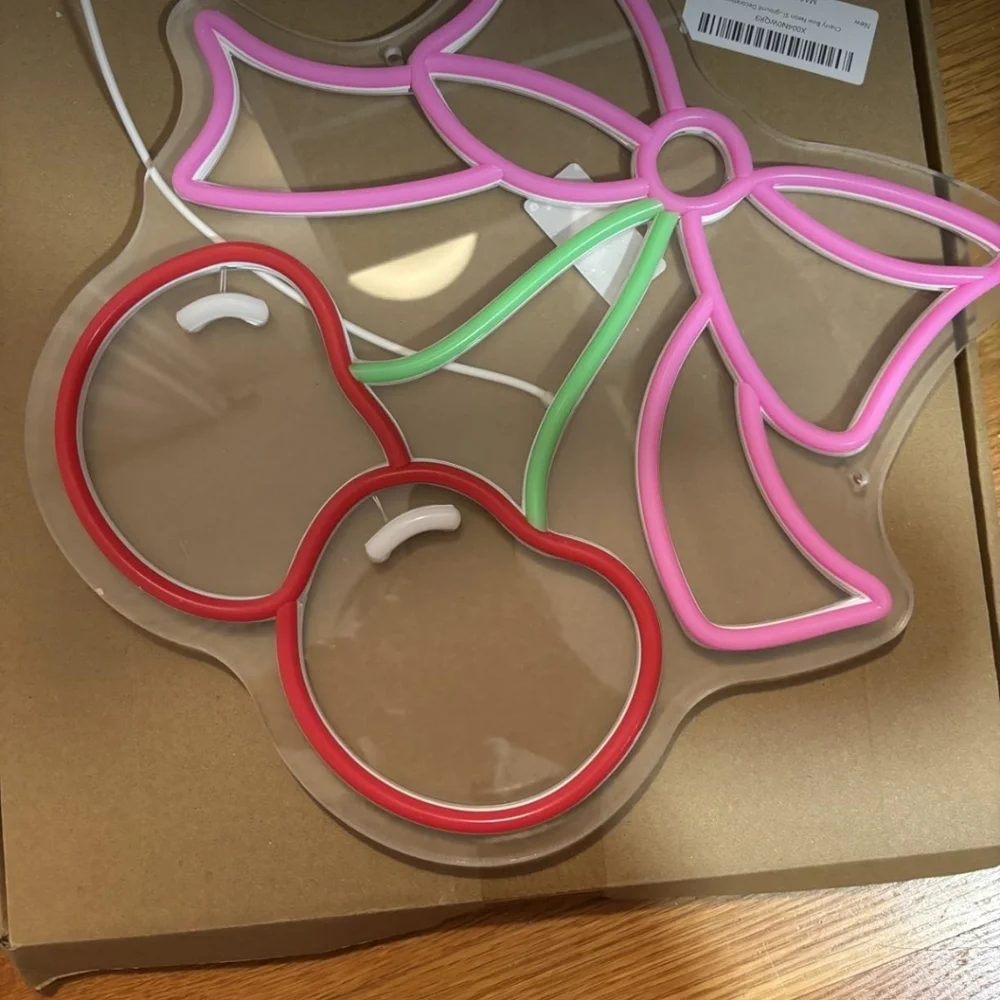 Neon Bow and Cherry Light Sign - Pink and Red